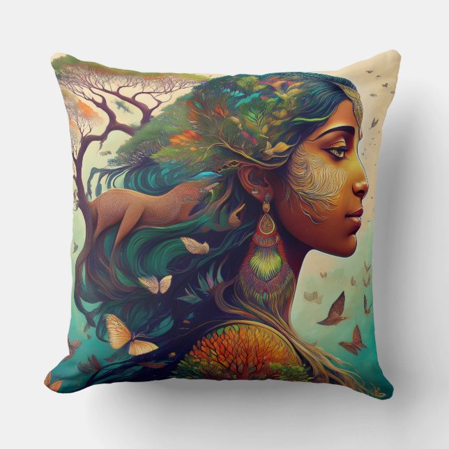 Nature Goddess Art Throw Pillow (Front)