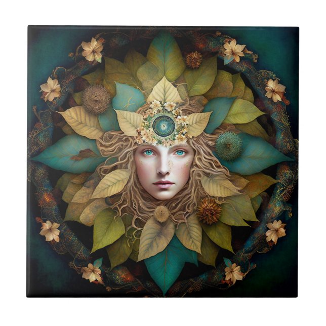 Nature Goddess Mandala Ceramic Tile (Front)