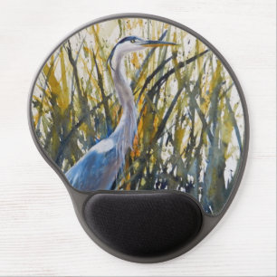 "Nature Green Blue Heron Contemporary Watercolor" Gel Mouse Pad