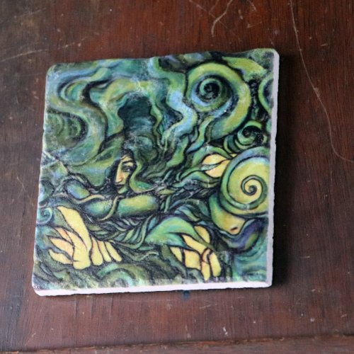 Nature Green Goddess Painting Pagan Earth          Stone Coaster