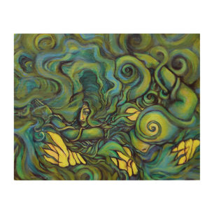 Nature Green Goddess Painting Pagan Earth Wood Wall Art