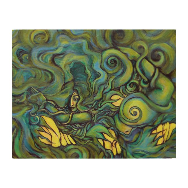 Nature Green Goddess Painting Pagan Earth          Wood Wall Art (Front)