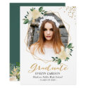 Nature Green Gold Floral Photo Graduation Party Invitation