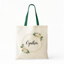 Nature Green Ivory Gold Watercolor Floral Tote Bag Nature Green Ivory Gold Watercolor Floral Tote Bag