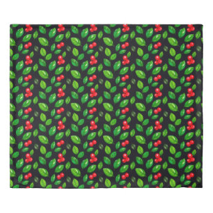 🌿 Nature Green Leaves Cherry Vibrant Botanical  Duvet Cover