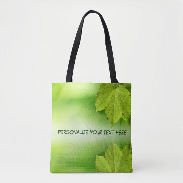 Nature Green Leaves Personalize Text Tote Bag (Front)