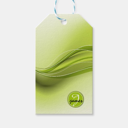 Nature Green Modern Waves Monogram Gift Tags