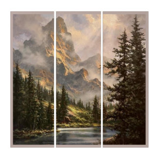 nature green simple calm tree blue sky sun trendy  triptych