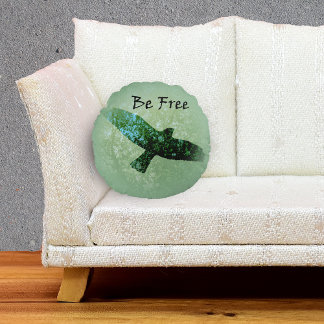 Nature Green Trees Bird Soaring Crow Be Free Round Pillow