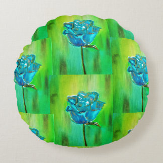 Nature Green Watercolor Flower Round Pillow