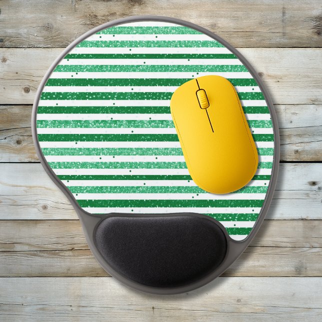 Nature Green White Horizontal Glitter Stripes Gel Mouse Pad (Creator Uploaded)
