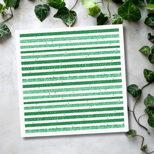 Nature Green White Horizontal Glitter Stripes Napkins (Creator Uploaded)