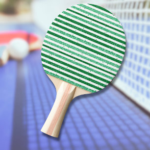 Nature Green White Horizontal Glitter Stripes Ping Pong Paddle