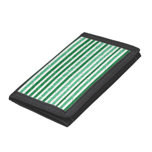 Nature Green White Horizontal Glitter Stripes Tri-fold Wallet
