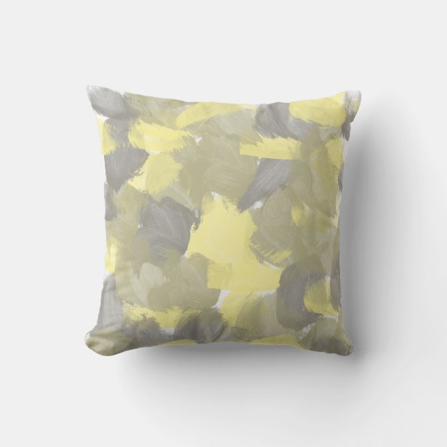 Nature Green, Yellow, Gray Splash Paint Strokes Throw Pillow (Front)