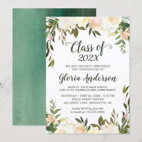 Nature Greenery Floral Class of 2019 Graduation Invitation