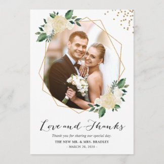 Nature Greenery Floral Wedding Photo Thank You