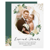 Nature Greenery Floral Wedding Photo Thank You Card