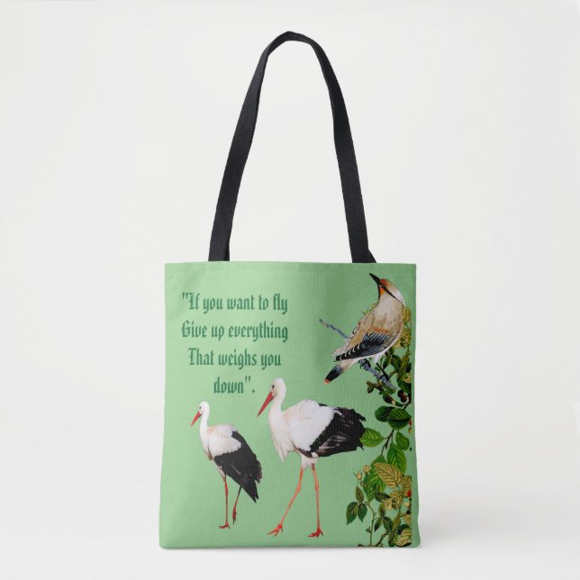 Nature Greenery Leaves Storks Water Birds Monogram Tote Bag (Front)
