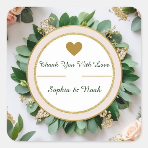  Nature Greenery Wedding Thank You Favor  Square Sticker