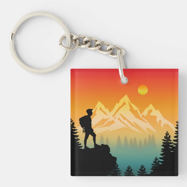 Nature Hiking Mountain Forest Scenery Keychain (Front)