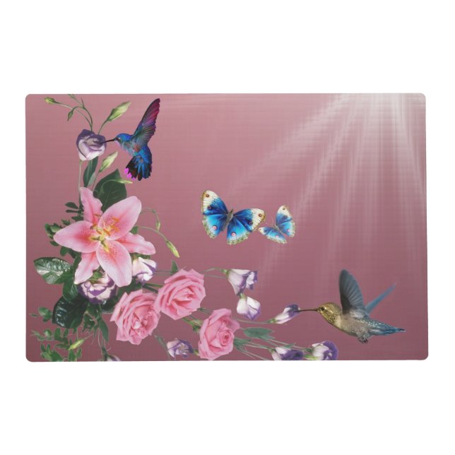 Nature Hummingbirds Flowers Butterflies Placemats (Front)