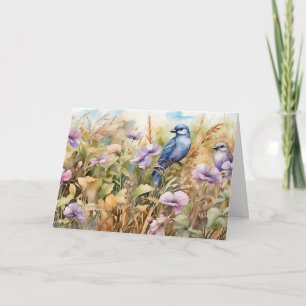 Nature Illustration with Birds and Wildflowers Card