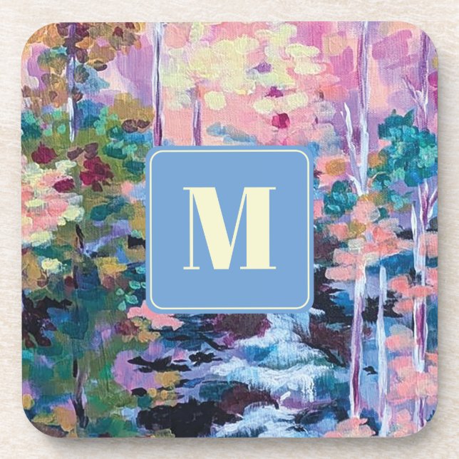 Nature Impressionism Painting Monogram Beverage Coaster (Front)