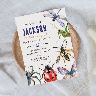 Nature Insect Bugs 1st Birthday Party Invitation