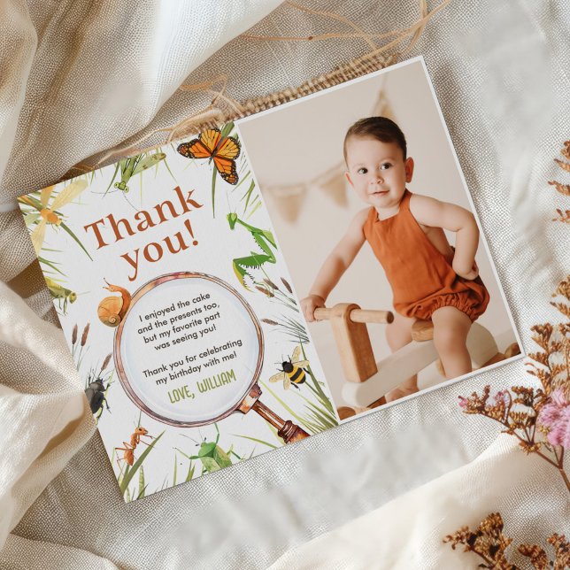 Nature Insect Bugs Birthday Party Photo Thank You Card (Creator Uploaded)