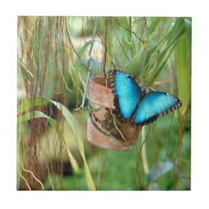 Nature Inspirations Bright Blue Butterfly Ceramic Tile