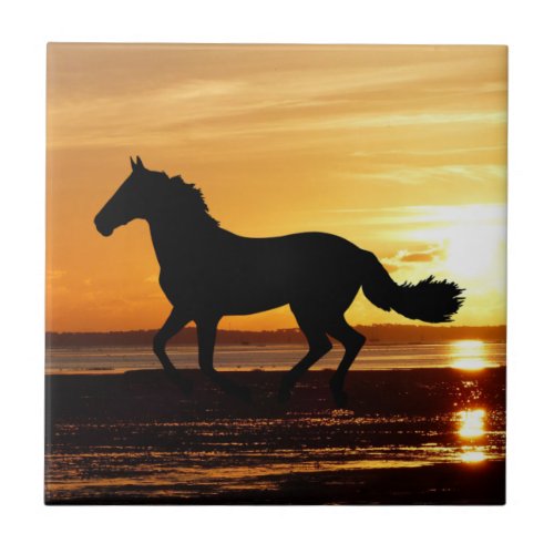 Nature Inspirations Horse Silhouetted in Sunset Ceramic Tile