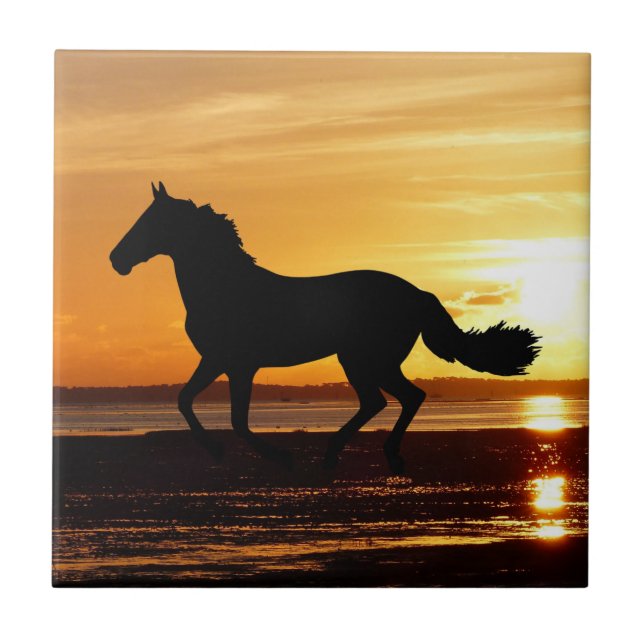 Nature Inspirations Horse Silhouetted in Sunset Ceramic Tile (Front)