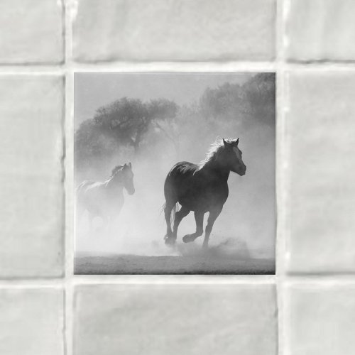 Nature Inspirations Horses in Black and White Ceramic Tile