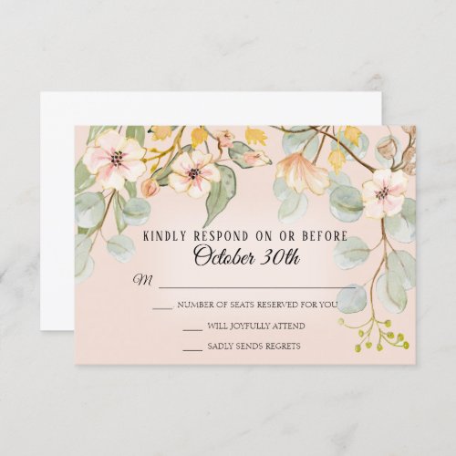 Nature Inspired Blush Pink Peach Watercolor RSVP Invitation