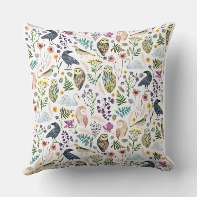 Nature-Inspired Botanical Pattern Decorative Throw Pillow (Back)