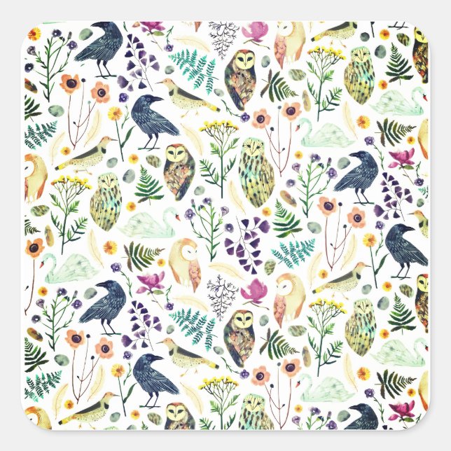 Nature-Inspired Botanical Pattern Decorative Throw Square Sticker (Front)