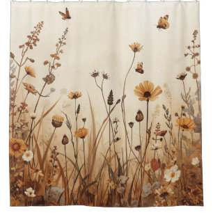 Nature Inspired Brown Rust Orange Wildflowers Shower Curtain