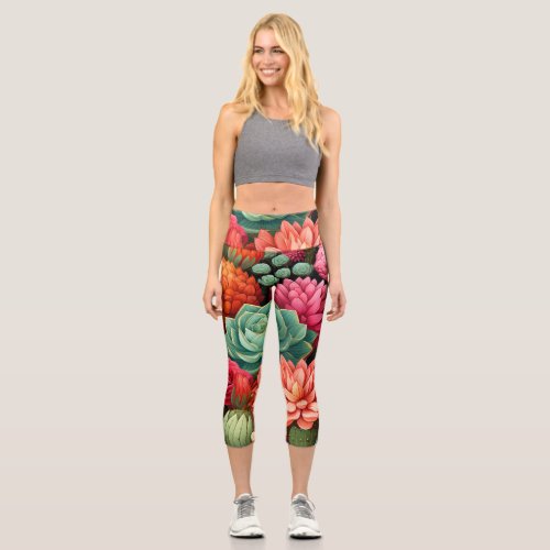 Nature Inspired Exotic Floral  Capri Leggings