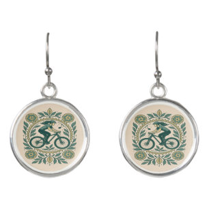 Nature-Inspired Female Cyclist Art – Boho Biking Earrings