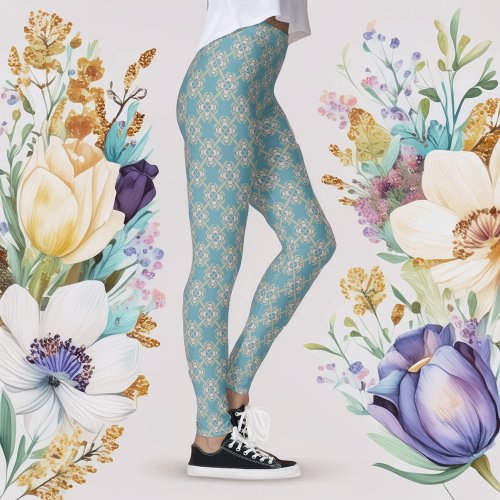 Nature Inspired Floral and Geometric Harmony Leggings