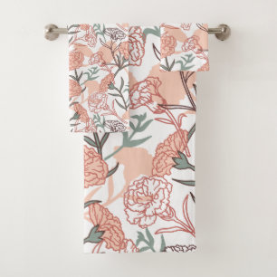 Nature Inspired Floral: Carnation Flower Pattern Bath Towel Set