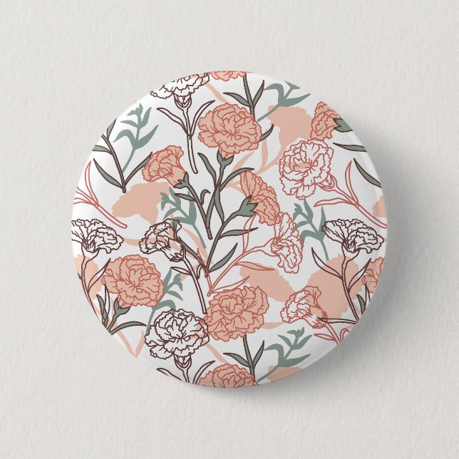 Nature Inspired Floral: Carnation Flower Pattern Button (Front)