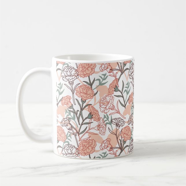Nature Inspired Floral: Carnation Flower Pattern Coffee Mug (Left)