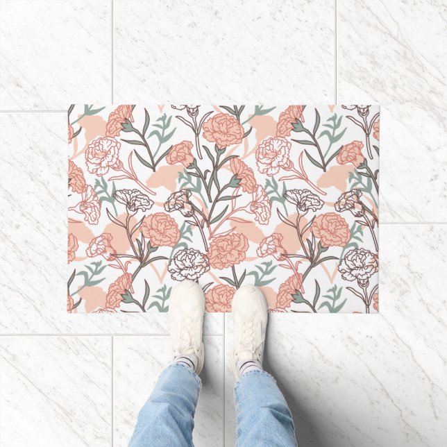 Nature Inspired Floral: Carnation Flower Pattern Doormat (Indoor)