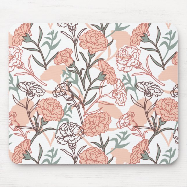 Nature Inspired Floral: Carnation Flower Pattern Mouse Pad (Front)