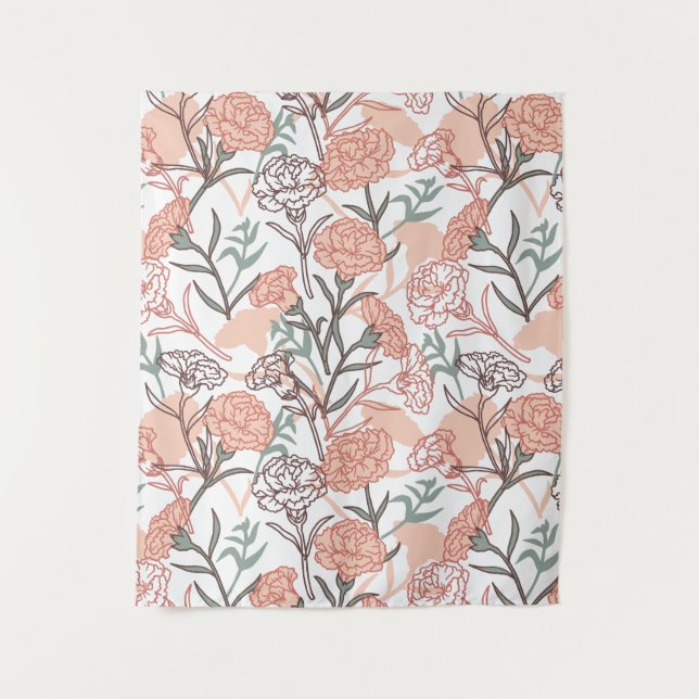 Nature Inspired Floral: Carnation Flower Pattern Tapestry (Front)