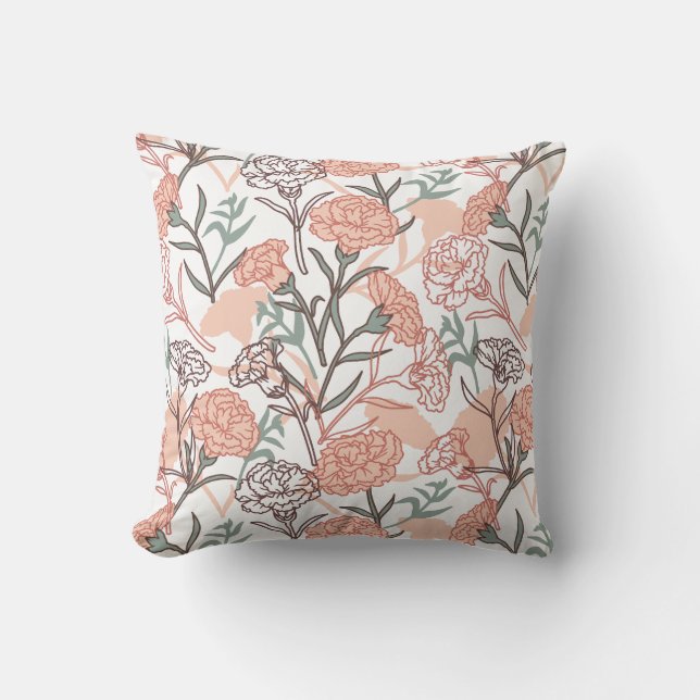 Nature Inspired Floral: Carnation Flower Pattern Throw Pillow (Front)
