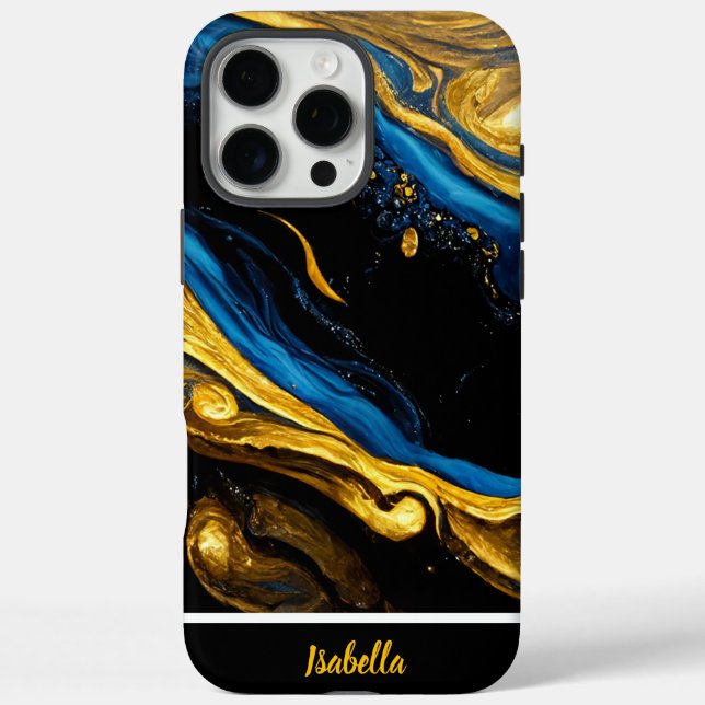 Nature-inspired gold and blue marble art Case-Mate iPhone case (Back)