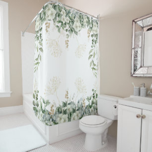 Nature-Inspired Green And Gold Floral Shower Curtain